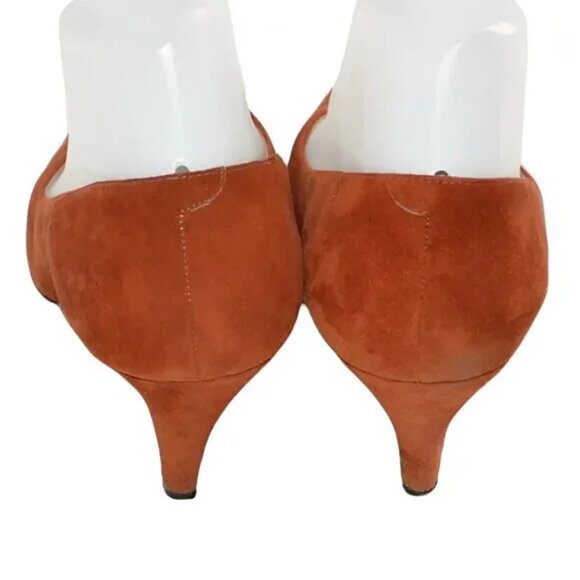 Vintage Italian Suede Leather Copper Rust Burnt Orange Pumps Cone Heels Pumps 7 - Picture 7 of 9
